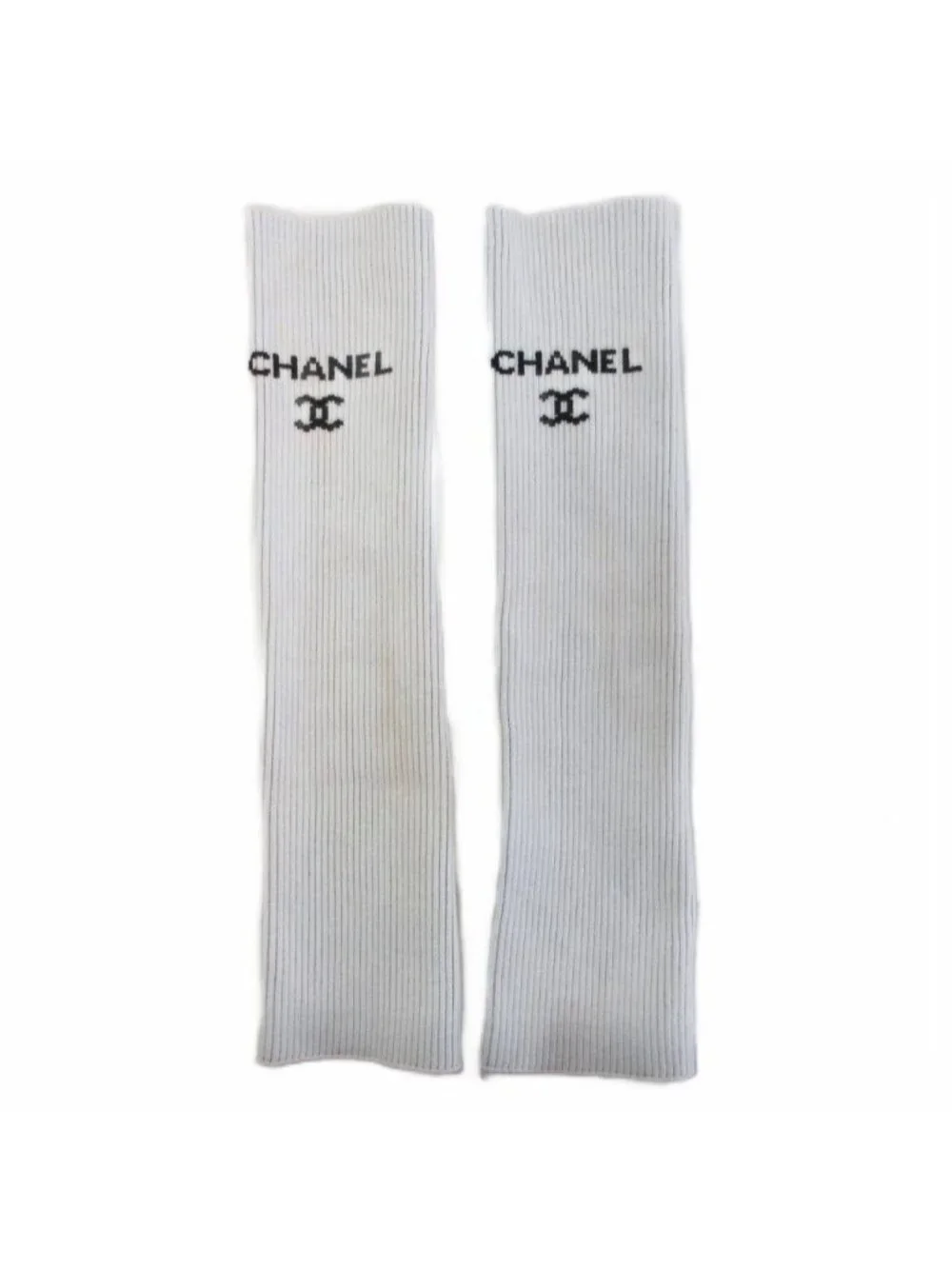 Chanel CC Logo Leg Warmers Gaiter Rib Knit